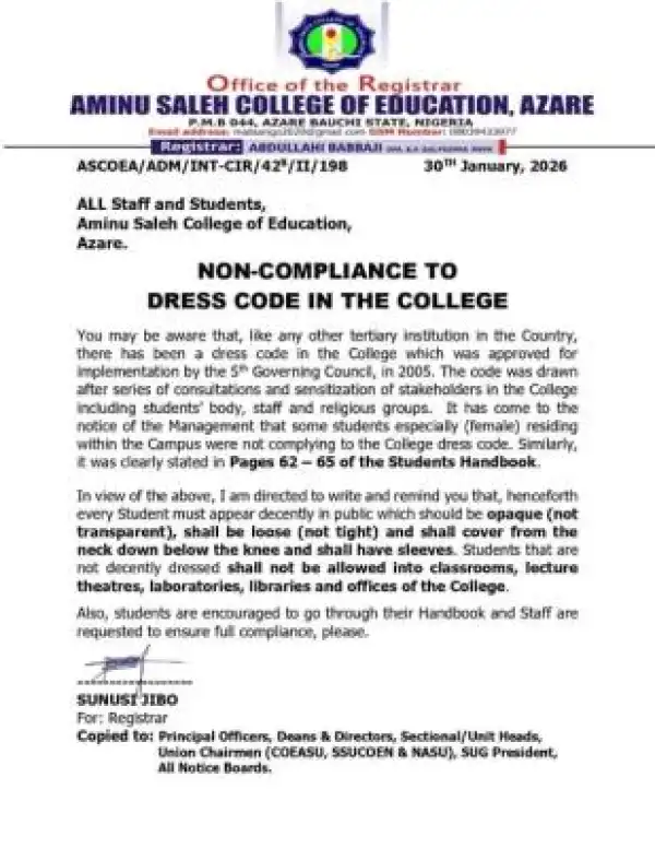 Aminu Saleh College of Education reiterates compliance with dress code