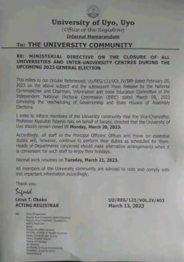 UNIUYO extends resumption date