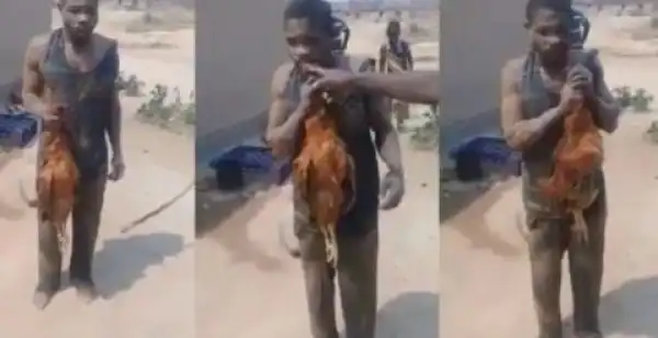 Chicken Thief Forced To Eat Raw Chicken As Punishment By Angry Mob