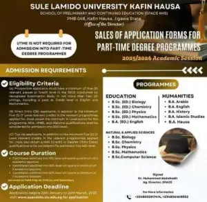 SLU releases part-time admission form, 2025/2026