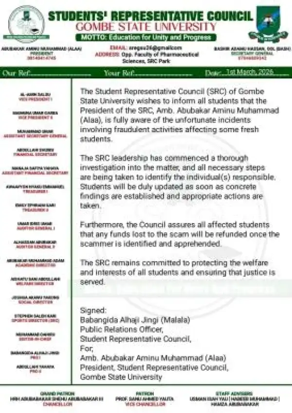 GSU Students Council vows to investigate fraud targeting freshers, promises refund