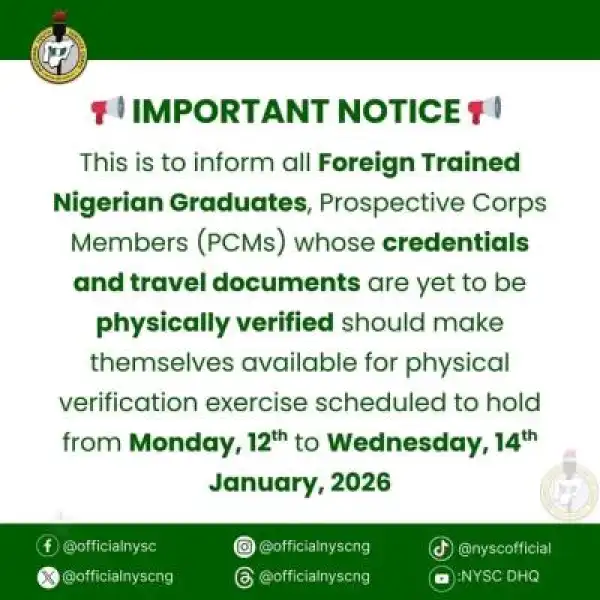 NYSC announces physical verification for foreign trained Nigerian graduates