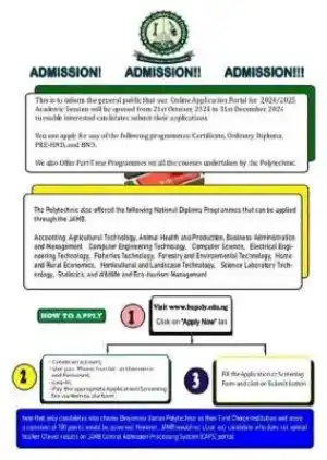 BUPOLY releases admission form for 2024/2025 session