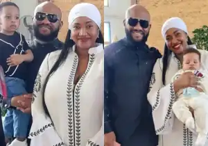 Excited Yul Edochie And Judy Austin Take Second Son, Pete, To Church for Baptism