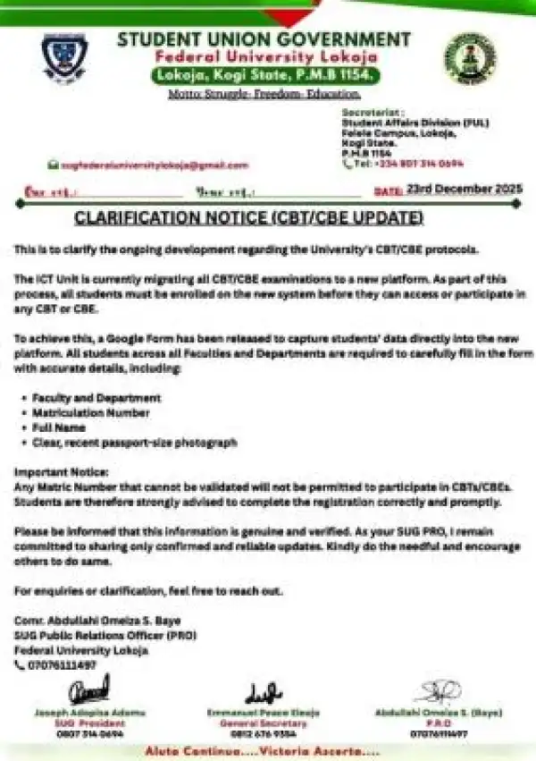 FULOKOJA SUG update on CBT/CBE Migration