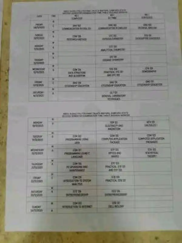 Abdu Gusau Poly second semester examination timetable, 2022/2023 session