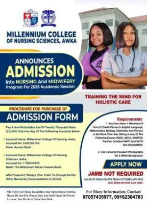 Millennium College of Nursing Sciences, Akwa admission into Nursing & Midwifery - 2025 session