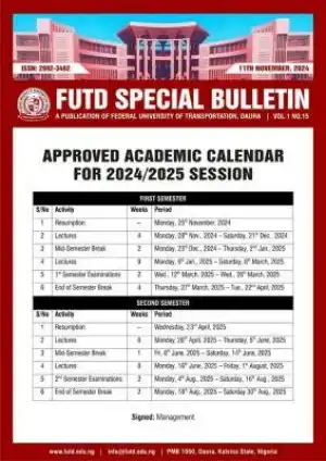 Federal University of Tech. Daura releases approved academic calendar, 2024/2025