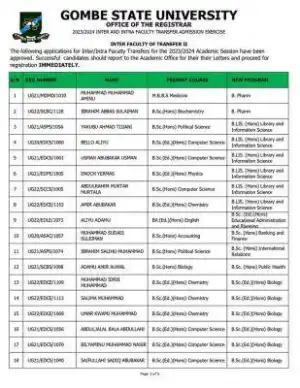 GOMSU releases 2nd Inter/Intra Faculty transfer list, 2023/2024 session