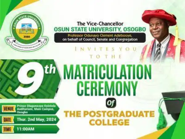 UNIOSUN Postgraduate 9th Matriculation Ceremony