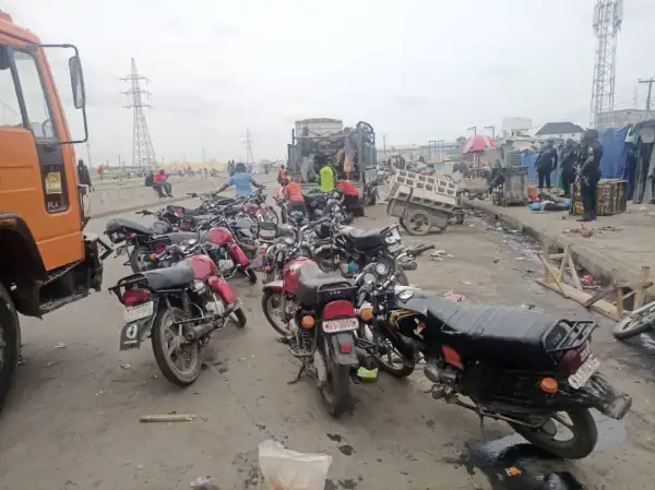 Lagos Taskforce Impound 150 Motorcycles On Mile 2-Ojo-Badagry Expressway (photos).