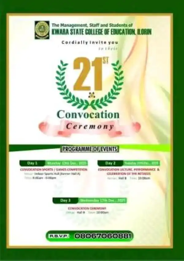 Kwara State College of Education 21st convocation ceremony events