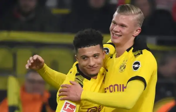 Jadon Sancho With Teammate Erling Braut Haaland