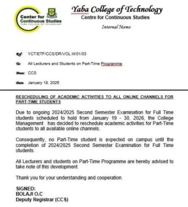 YABATECH temporarily moves academic activities to virtual channels for part time students