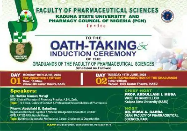 KASU 8th Faculty of Pharmaceutical sciences Induction/oath-taking