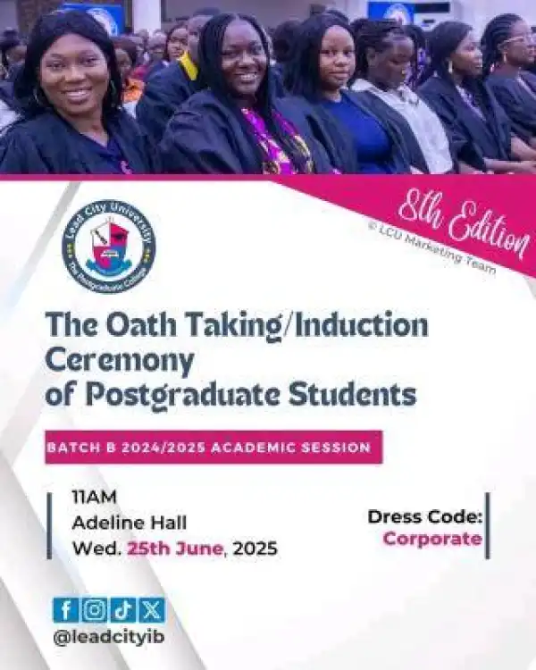 Lead City University announces School of Postgraduate Studies Oath-Taking/Induction