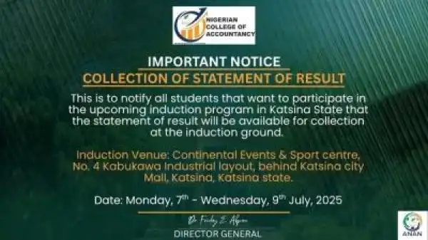 Nigerian College of Accountancy issues notice on collection of statement of results