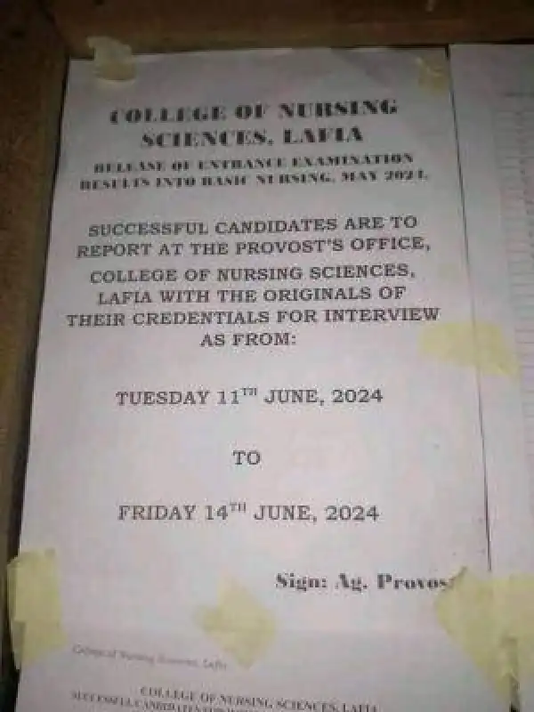 College of Nursing Science Lafia releases entrance examination result, 2024/2025