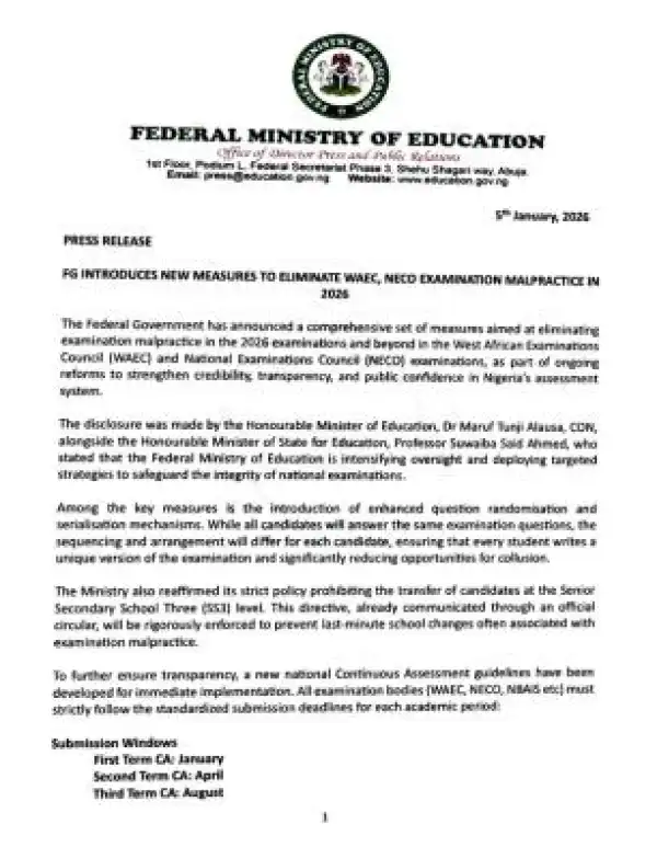 FG introduces new measures to curb malpractice in WAEC and NECO exams