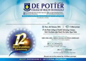 De Potter college of health 12th matriculation ceremony date 2025