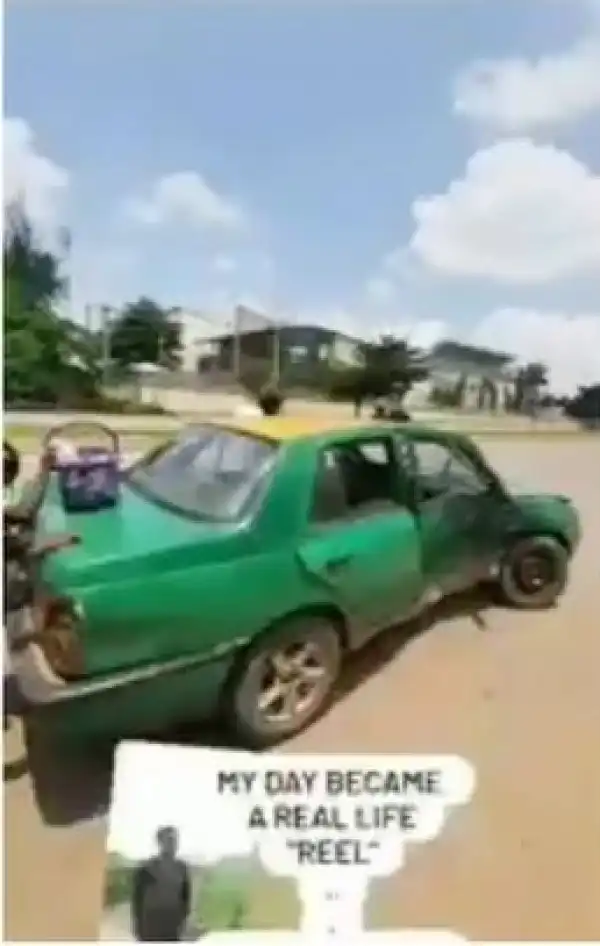 The Moment An Abuja Taxi Driver Flouted A Traffic Rule Which Resulted In An Accident (Video)