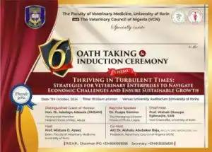 UNILORIN announces 6th Induction/Oath-Taking Ceremony for Graduating Veterinary Doctors