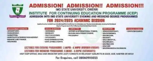 IMSU admission into Evening and weekend degree programmes, 2024/2025