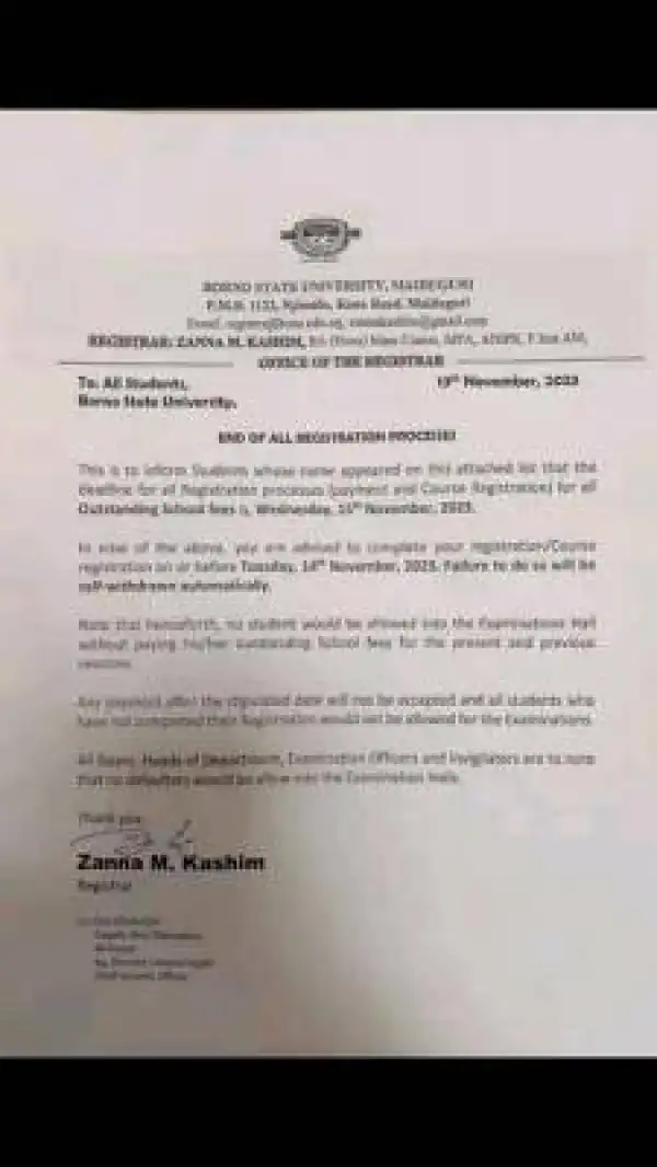BOSU notice on deadline for all registration processes