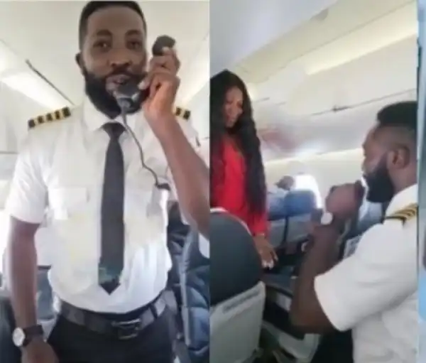 Love In The Air – See The Beautiful Moment A Nigerian Pilot Proposed To Girlfriend Mid-Flight (Video)