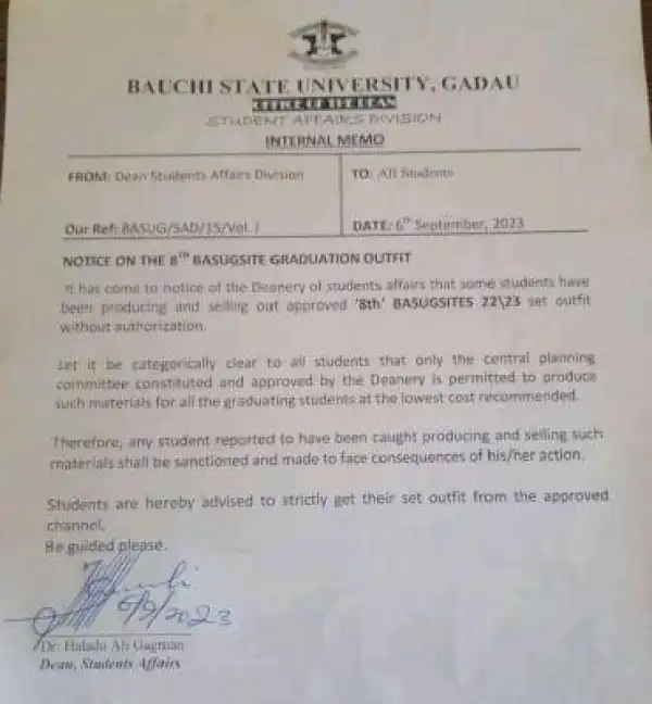 BASUG notice on 8th graduation outfits