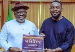 Actor Ayo Makun pays a courtesy visit to Gov Richard Mofe to endorse his new film ‘The Waiter’