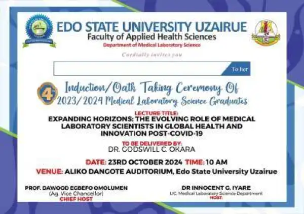 EDSU induction/oath taking ceremony of Medical Laboratory Science graduands, 2023/2024