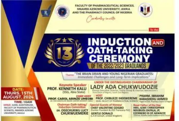 UNIZIK 13th Induction/Oath-Taking Ceremony for Graduating Pharmacies