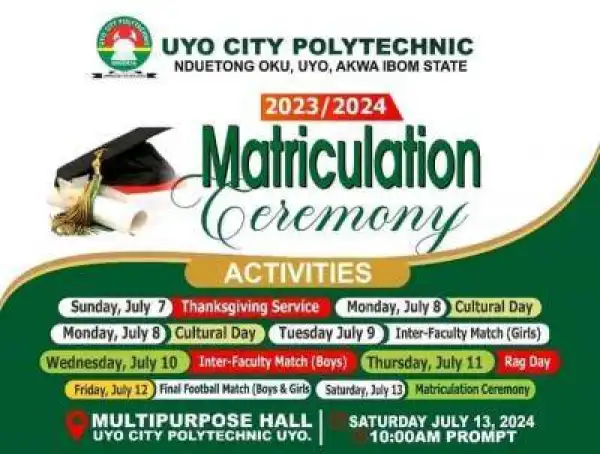 Uyo City Poly announces Matriculation ceremony, 2023/2024