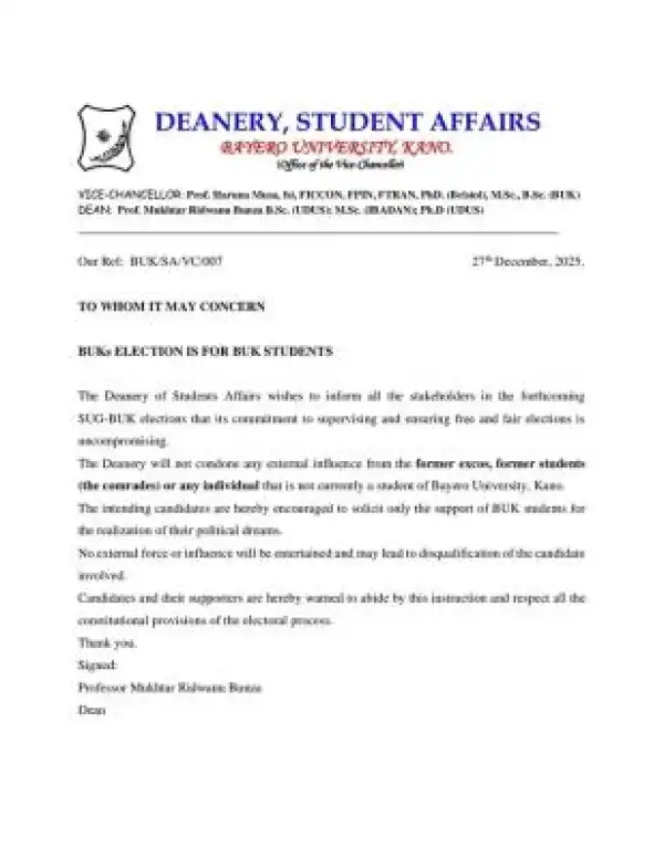 BUK warns against external interference in the forth coming SUG elections