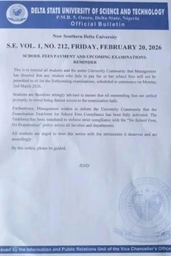 Southern Delta University reiterates No School Fees, No Examination Policy