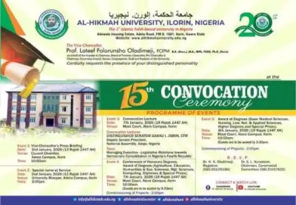 Al-Hikmah University announces 15th Convocation Ceremony