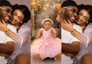 Tonto Dikeh Ex-Husband, Olakunle Churchill and Wife, Shows Off Daughter’s Face On First Birthday