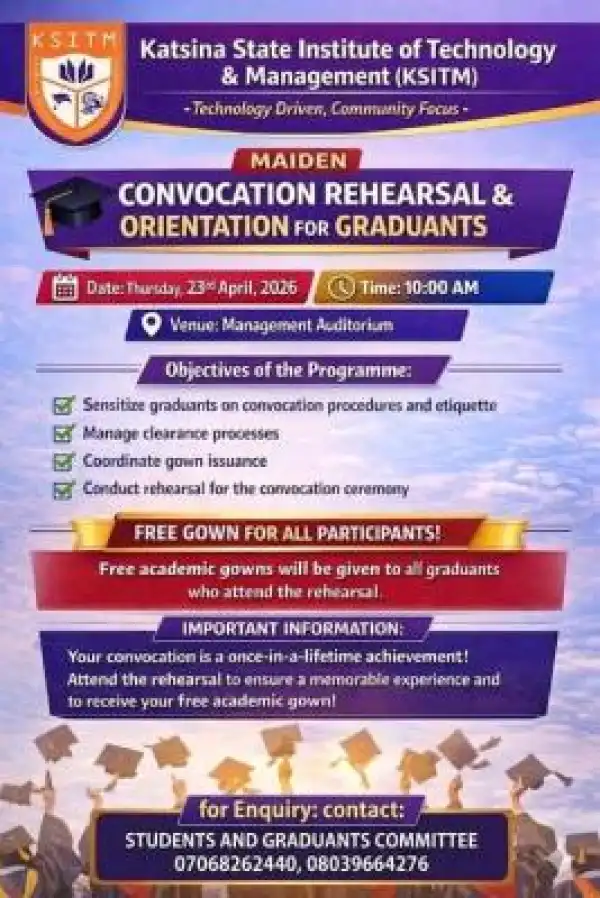KSITM notice on convocation rehearsal and orientation Programme