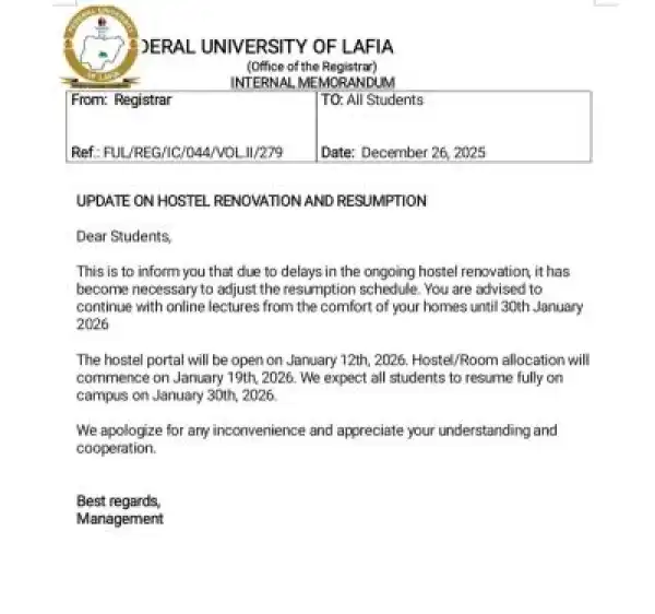 FULAFIA update on hostel renovation and resumption