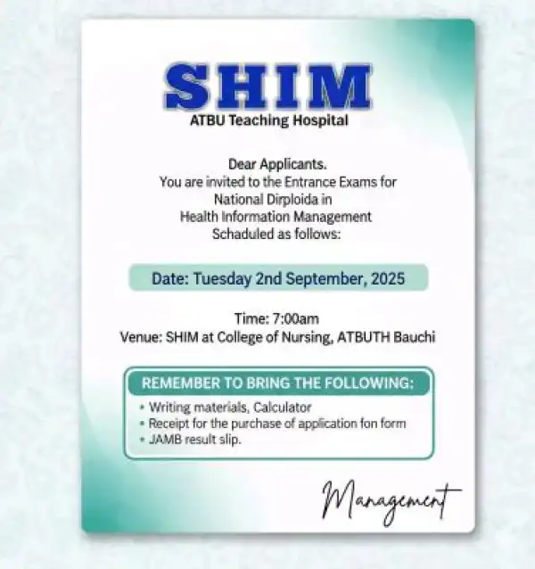 ATBU Teaching Hospital SHIM announces extrance exam, 2025/2026