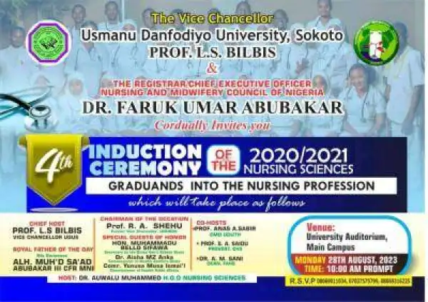 UDUS 4th induction ceremony of the 2020/2021 Nursing Sciences graduands