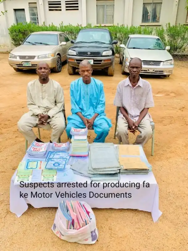 Photo Of Three Men Nabbed For Allegedly Producing Fake Vehicle Documents In Kano