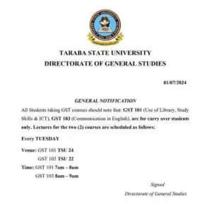 TASU issues important notice to all students taking GST courses