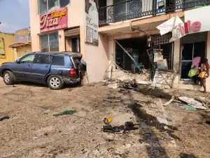 Motorcyclist killed as car rams into pharmacy in Ibadan [PHOTOS]