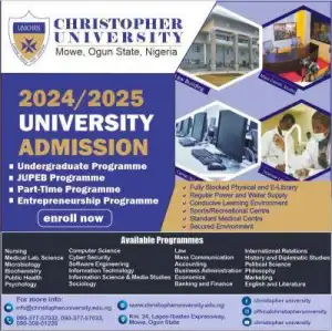 Christopher University Post-UTME/DE 2024: Eligibility and Registration details