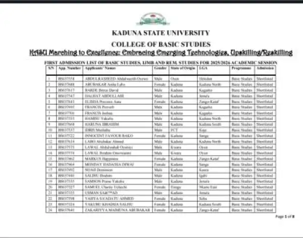 KASU releases first batch IJMB/Remedial Studies admission list, 2025/2026