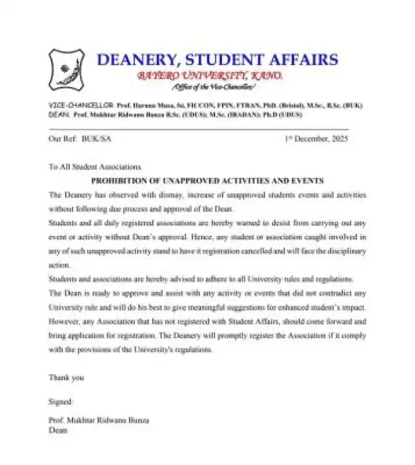 BUK announces prohibition of unapproved students