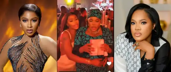 Mercy Eke Surprises Toyin Abraham With ₦1M Cash Gift At Toke Makinwa’s Baby Dedication