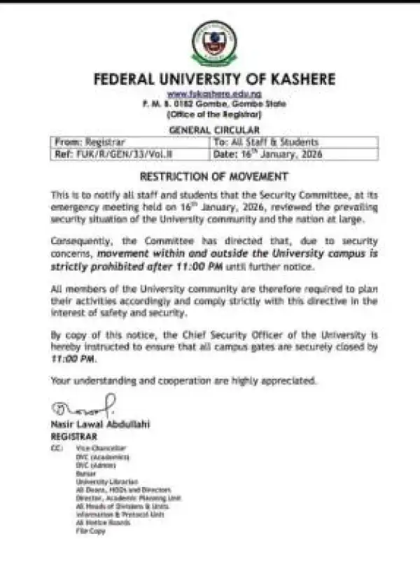 FUKashere Imposes 11:00 PM movement restriction over security concerns